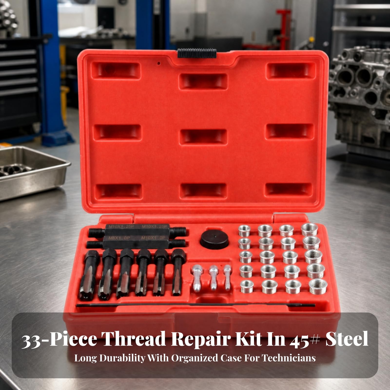 33 Pezzi Kit Riparazione Filettatura Candelette Robusto Kit Riparazione Filetti Candelette Portatile per Officine