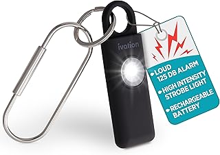 Ivation Personal Rechargeable SOS Alarm, Pocket Size Loud 130dB Sound Safety Siren & LED Panic Strobe Light with Carabiner Keychain Clip for Women, Children & Seniors, Black