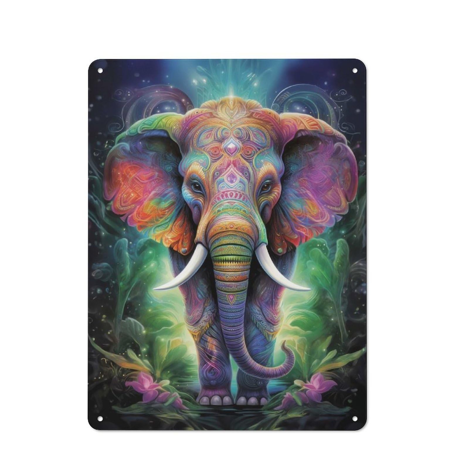 Junmoney Style-12 Colorful Elephant Retro Tin Wall Plaque 40X30cm For Hobby Room Or Studio, New Home Wall Decor For Hobby Room Decor Fans