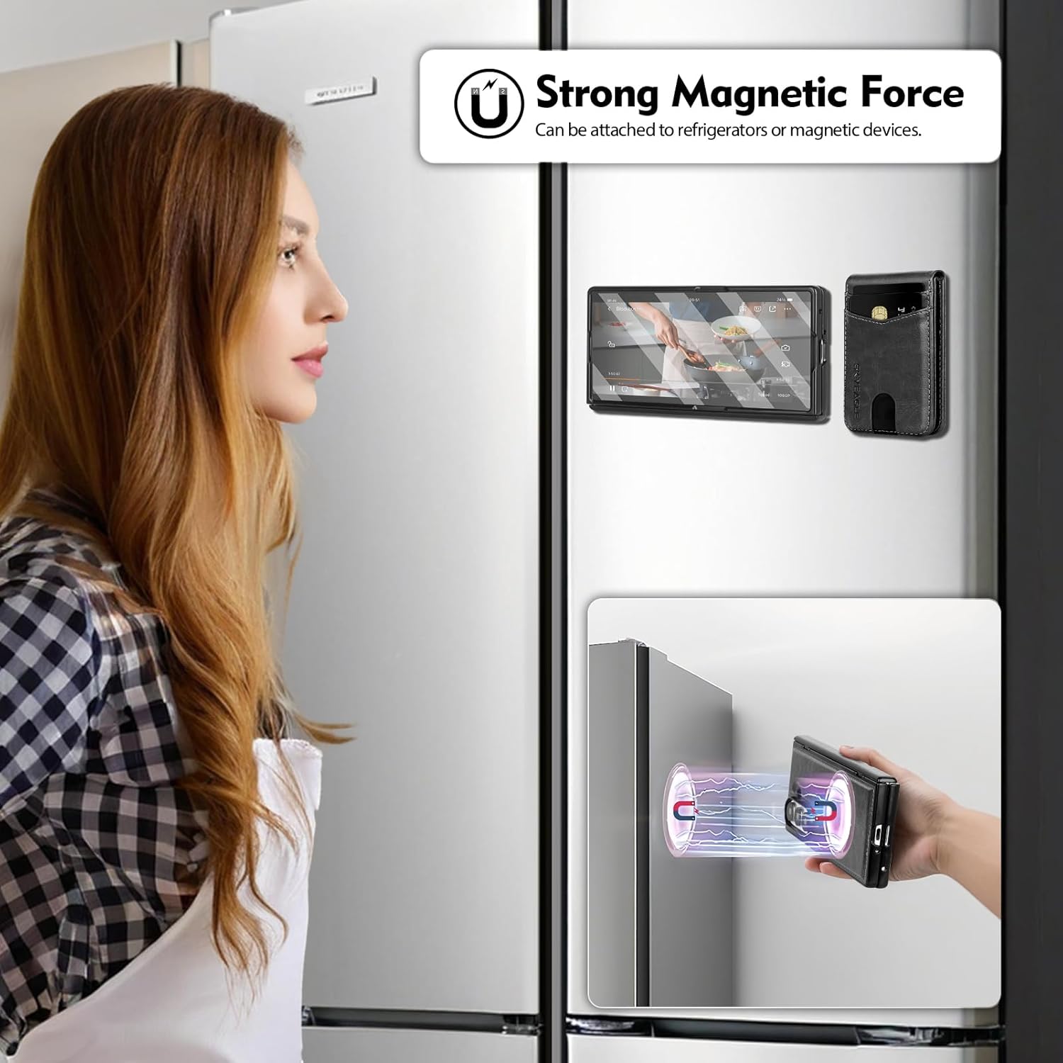 Compatible with Magsafe Detachable Magnetic Samsung Galaxy Z Fold 7 Phone Wallet Case with Card Holder | Built-in Screen Protector | Kickstand | RFID Blocking | PU Leather Cover |Black