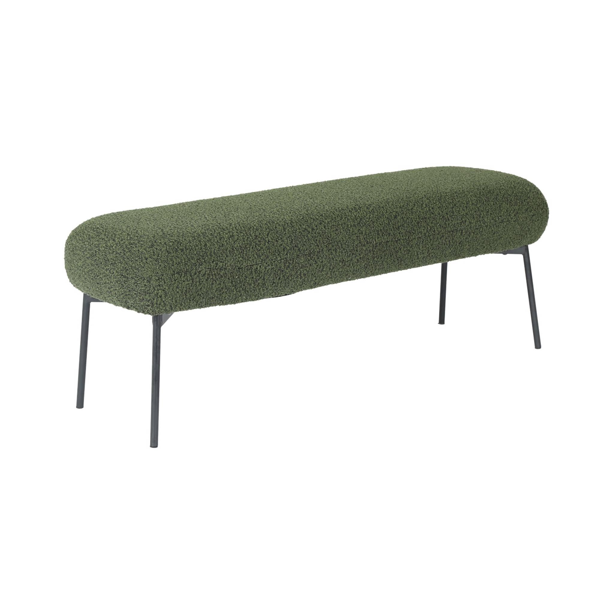 sweeek - Banc. Bout de lit avec revêtement Bouclette texturée. Kaki. Pieds en métal Noir. L 120 x P 41 x H 42.5cm