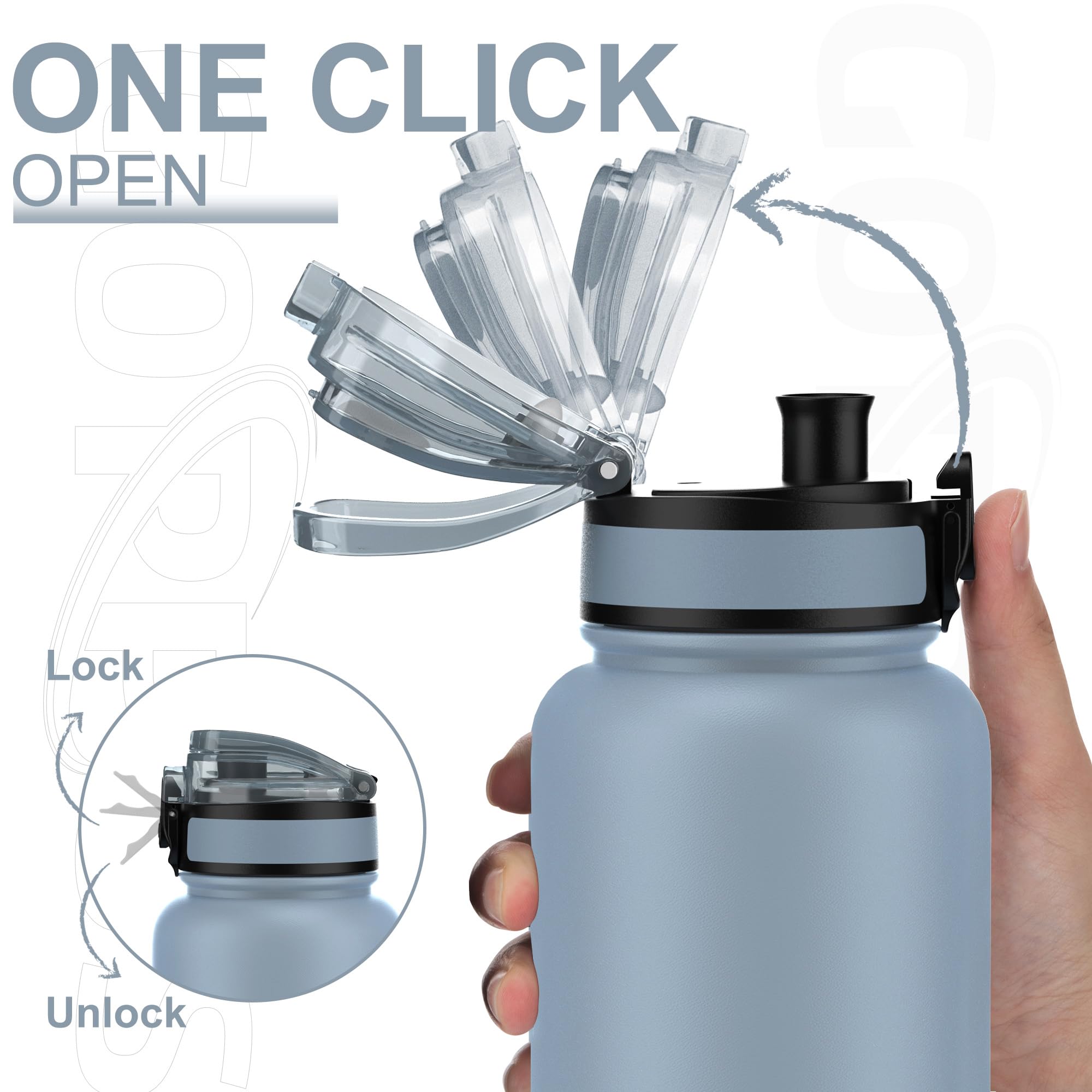 GOPPUS 1.2L/40oz Stainless Water Bottle (No Straw) with Screw Lid Double Wall Insulated Bottles with Strap Large Vacuum Thermal Flask Leakproof Keep Cold Drinks Bottles with Flip Top Lid BPA Free - Image 2