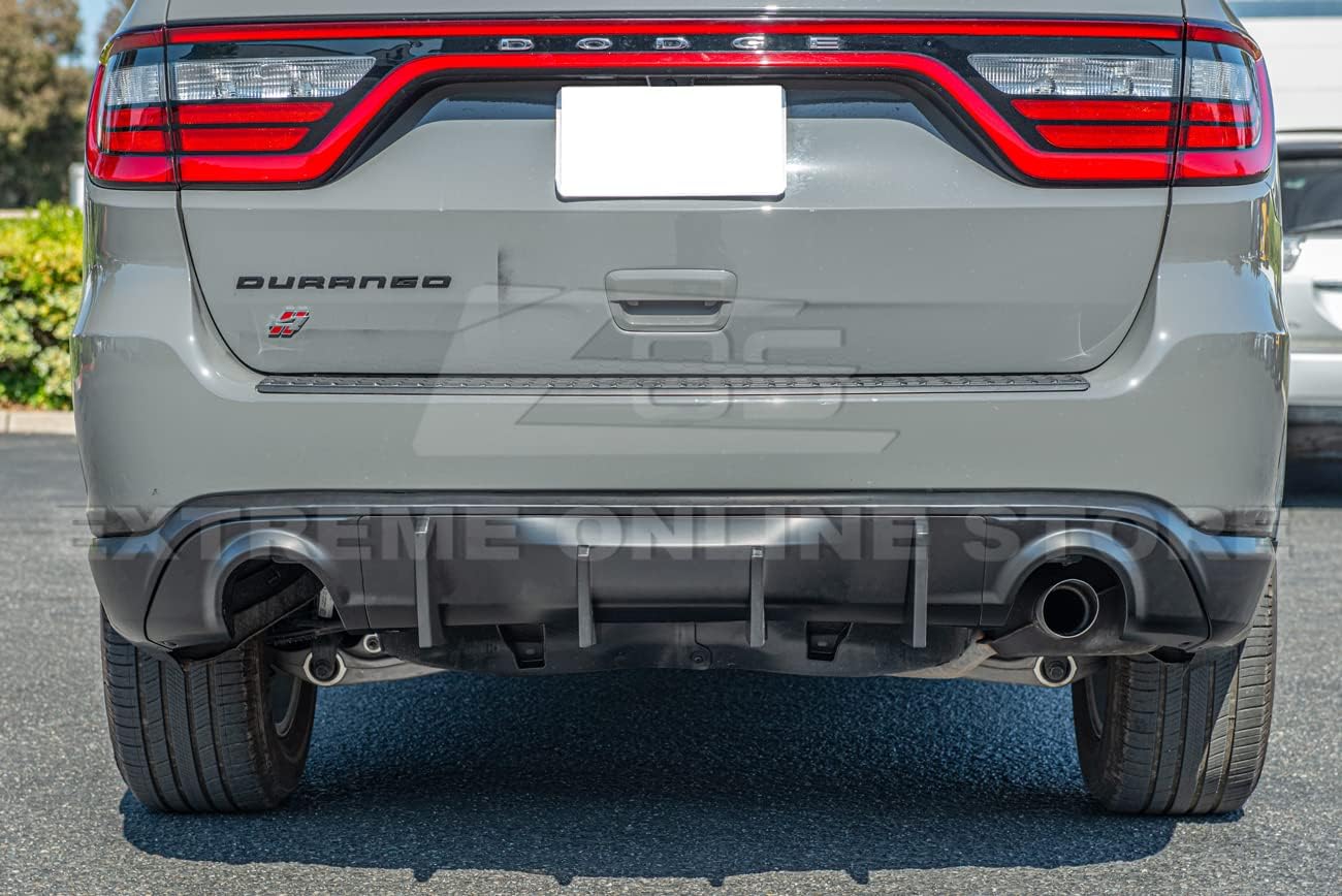 Replacement For 2014-Present Dodge Durango Models | Performance Track Style ABS Plastic - Matte Black Rear Bumper Dual Tips Diffuser