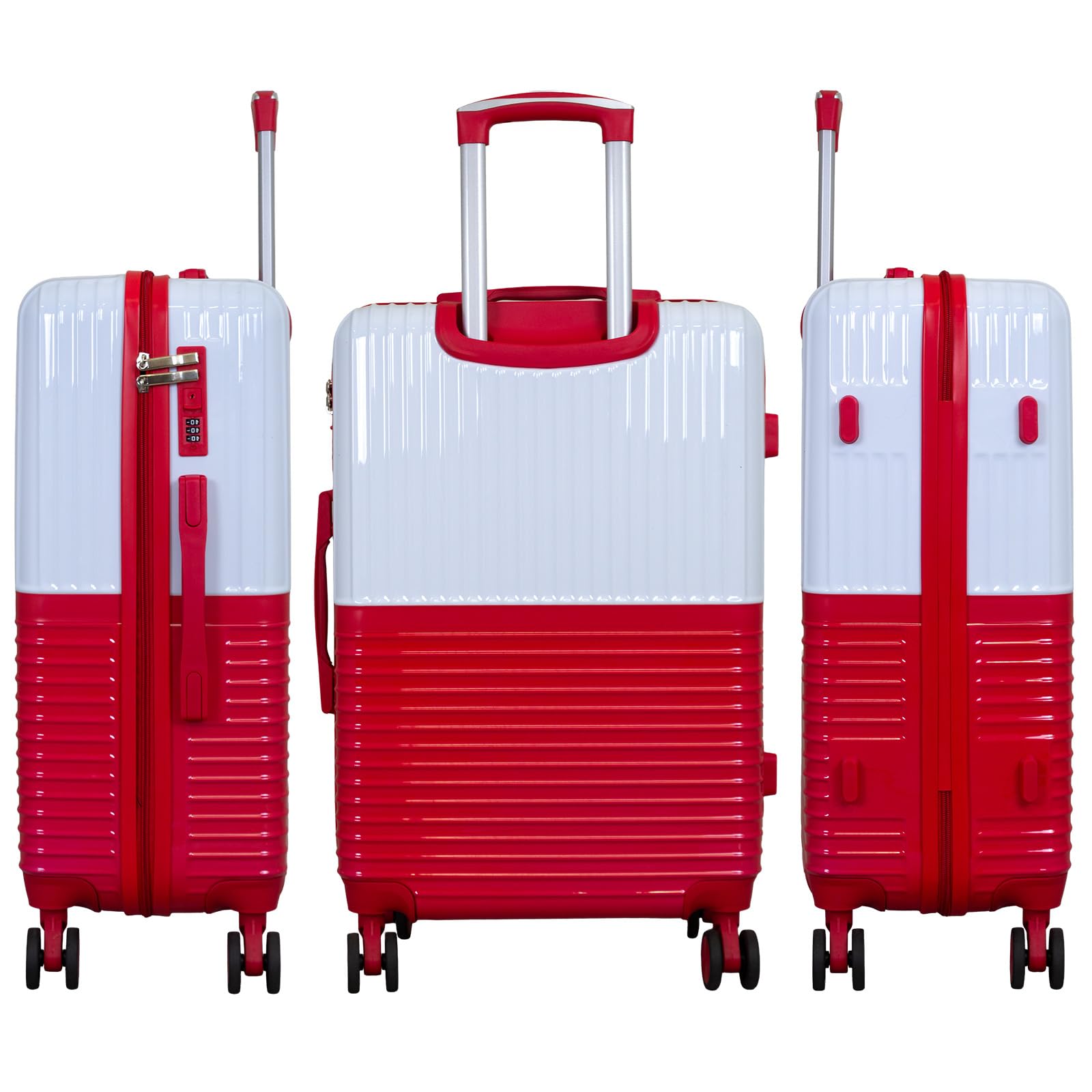 Monopol Reisekoffer und Kofferset 3tlg Hartschale Riga Trolley weiß-rot (Koffer - Größe M)