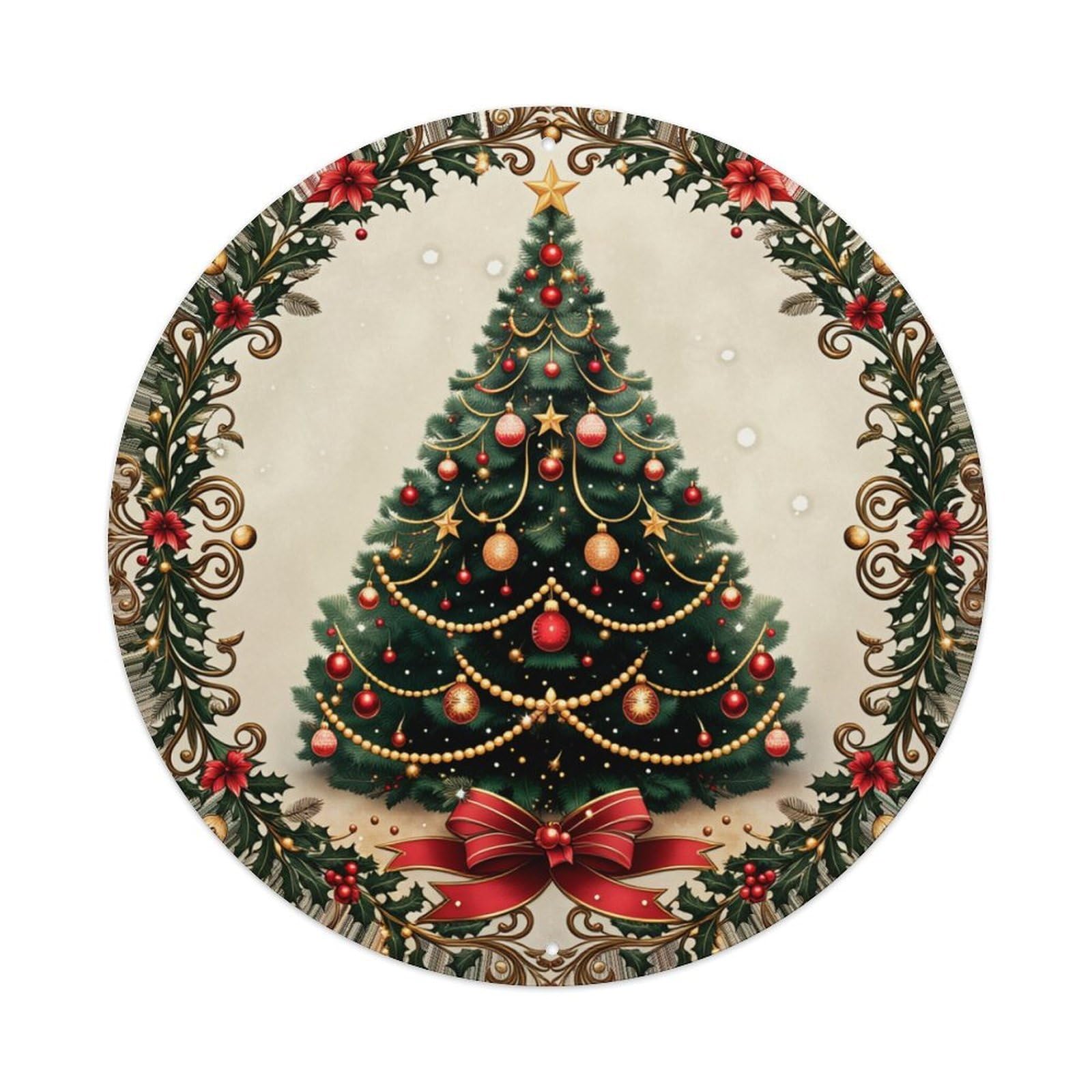 Christmas Tree Ornament Pattern_1 Round Tin Sign Retro Metal Sign for Cafe Bar Pub Home Game Room Gym Club Wall Decoration Vintage Metal Poster 8x8 Inch