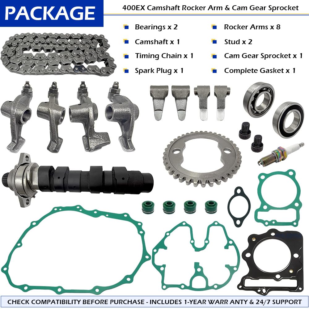 400EX Camshaft Rocker Arm & Cam Gear Sprocket Complete Gasket Kit Compatible with Honda Sportrax 400 TRX400EX TRX400X 1999-2014 XR400R 1996-2004