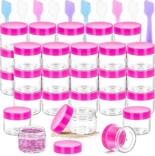 Miniatura 8 de MotBach Paquete de 35 botes de plástico de 20 g, botes de viaje de 20 ml con tapas, envase redondo transparente de 0.7 oz de plástico