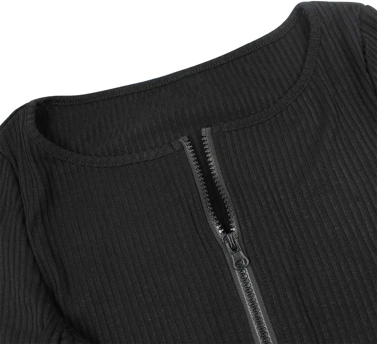 Women Sexy Ribbed Knitted Crop Top Double Zip Up Long Sleeve Tops T Shirt for Causal Party Streetwear - Image 7
