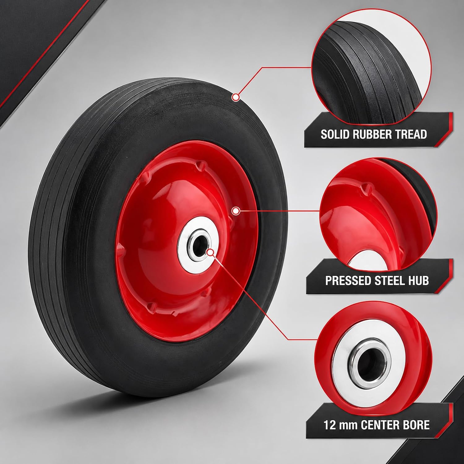 2 Pack 8 Inch Solid Rubber Replacement Wheels with 1/2-Inch Axle, Flat Free Rubber Tire with Ball Bearing, 220 lbs Max Load, Heavy Duty Garden Carts Replacement Tires for Wheelbarrow, Wagon