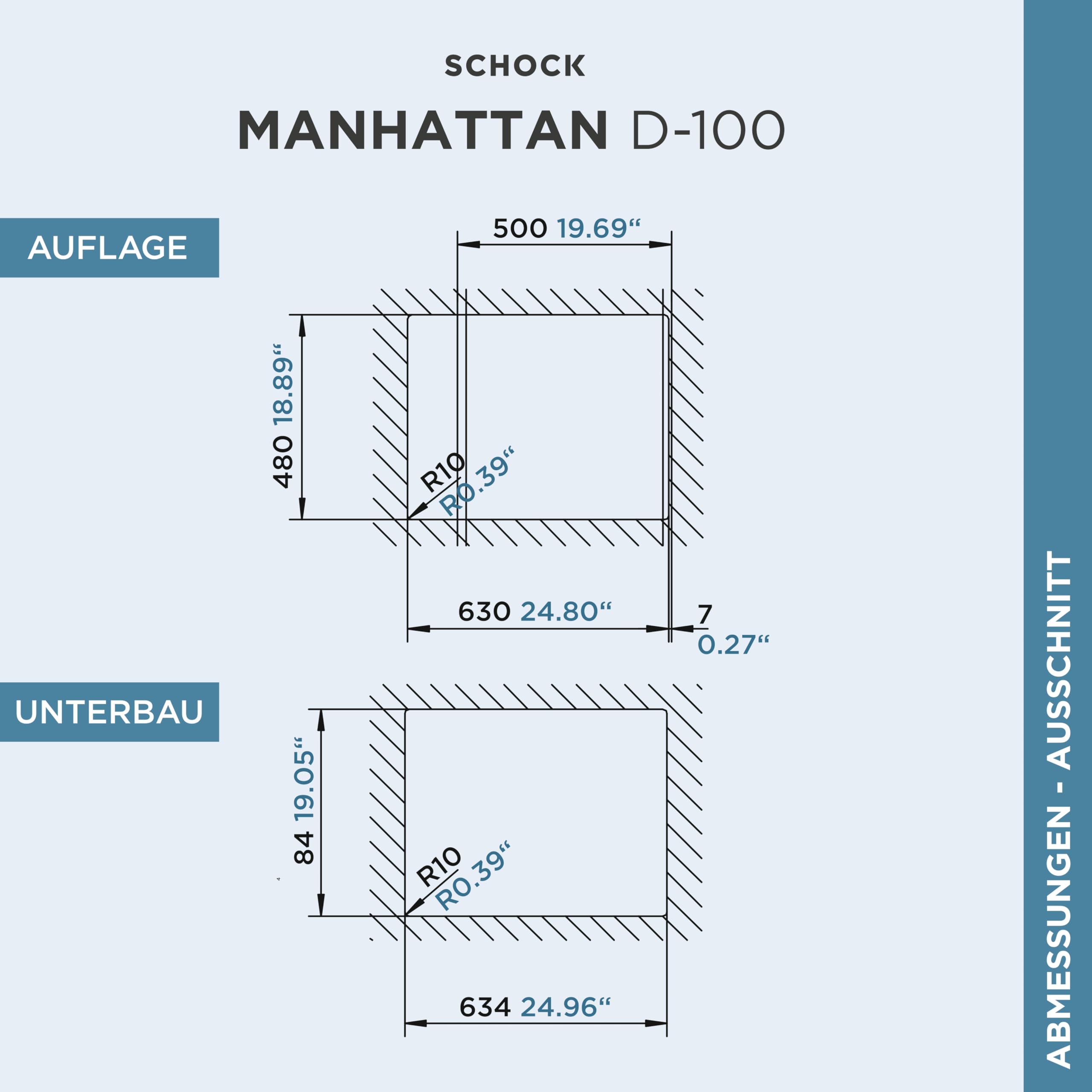 SCHOCK Küchenspüle Manhattan D-100 in Croma I Granitspüle mit verkürzter Abtropffläche I Einbauspüle für 50 cm Unterschrank I robuste kratzfeste Cristalite Spüle I Spüle mit Excenterbedienung