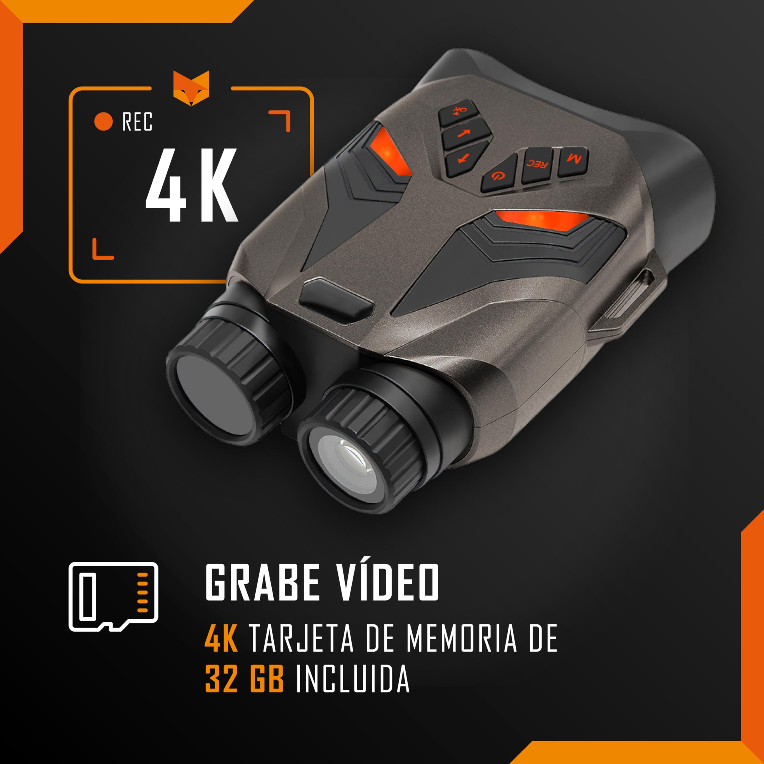 Nightfox Ember - Gafas de visión nocturna por infrarrojos, fáciles de usar, pantalla grande, zoom 4x, alcance de 250 m, video 4K, binoculares NVG para vida silvestre, camping