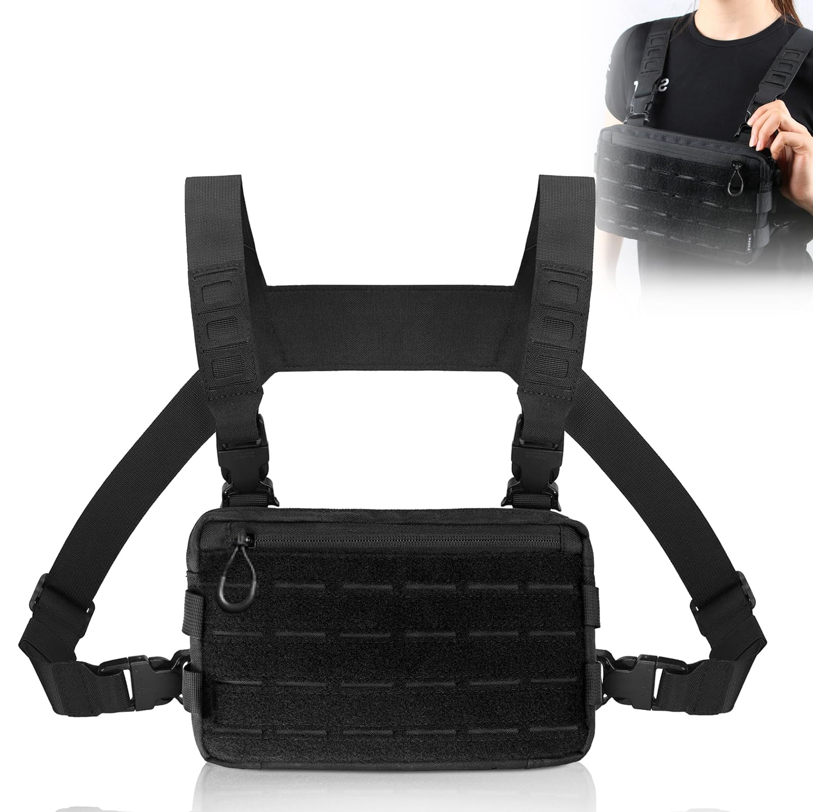 Chest Pack, taktyczna torba na klatkę piersiową, dla mężczyzn, na kemping, podróże, wędrówki, sporty na świeżym powietrzu, jazdę na rowerze, trening, fitness, czarna