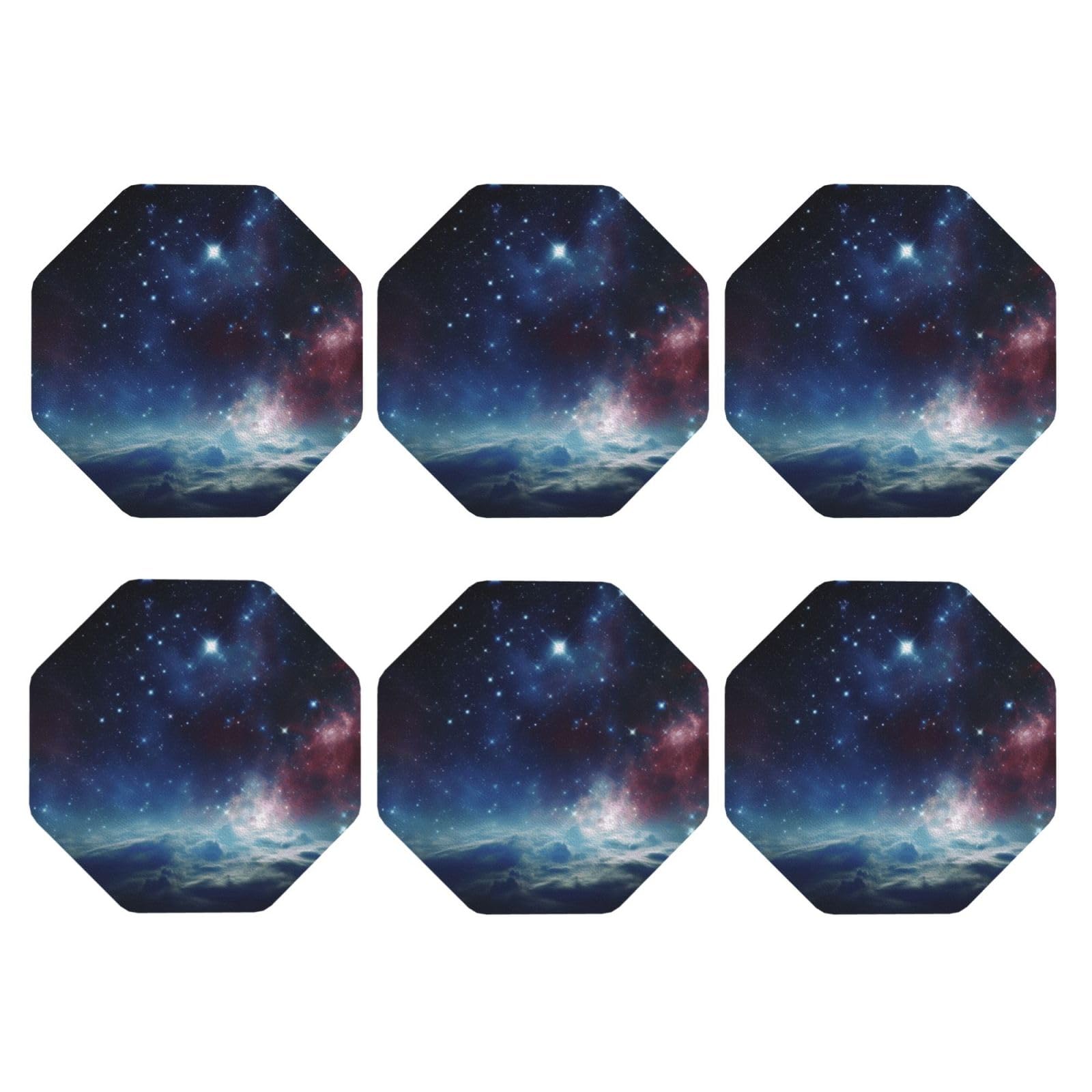 6pcs Leather Coasters for Drinks, Night Sky Outer Space Drink Coasters for Tabletop Protection, 4" Cup Coasters for Coffee Table Decor, Non-Slip Drinking Cup Mat for Hot Or Cold Drink