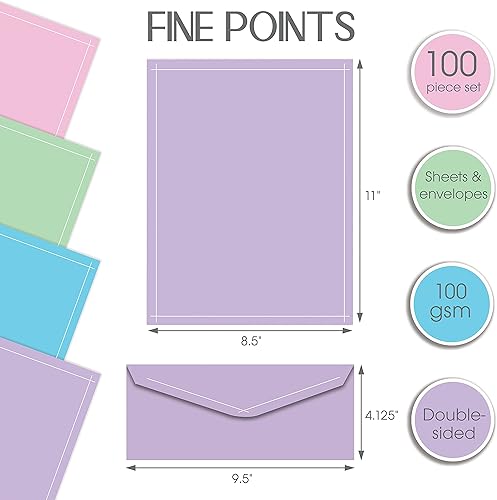 Miniatura 2 de Better Office Products Juego de papel de papelería de colores sólidos surtidos, juego de 100 piezas (50 hojas + 50 sobres a juego), tamaño carta de