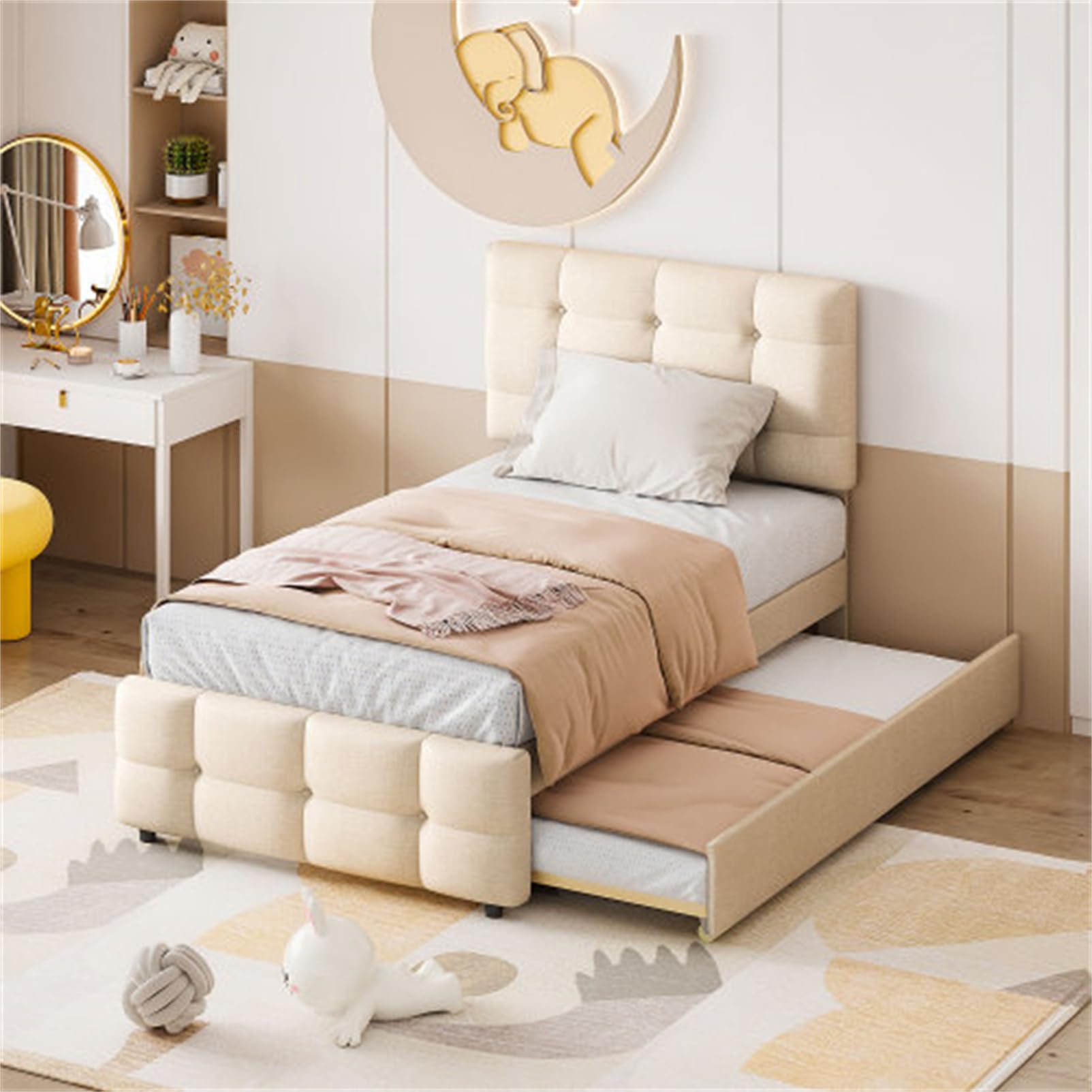 LIFEZEAL Letto Singolo Estraibile 90x200 Cm In Metallo E Legno – Con Secondo Letto A Scomparsa, Capacità 220 Kg + 100 Kg, Salvaspazio - 2