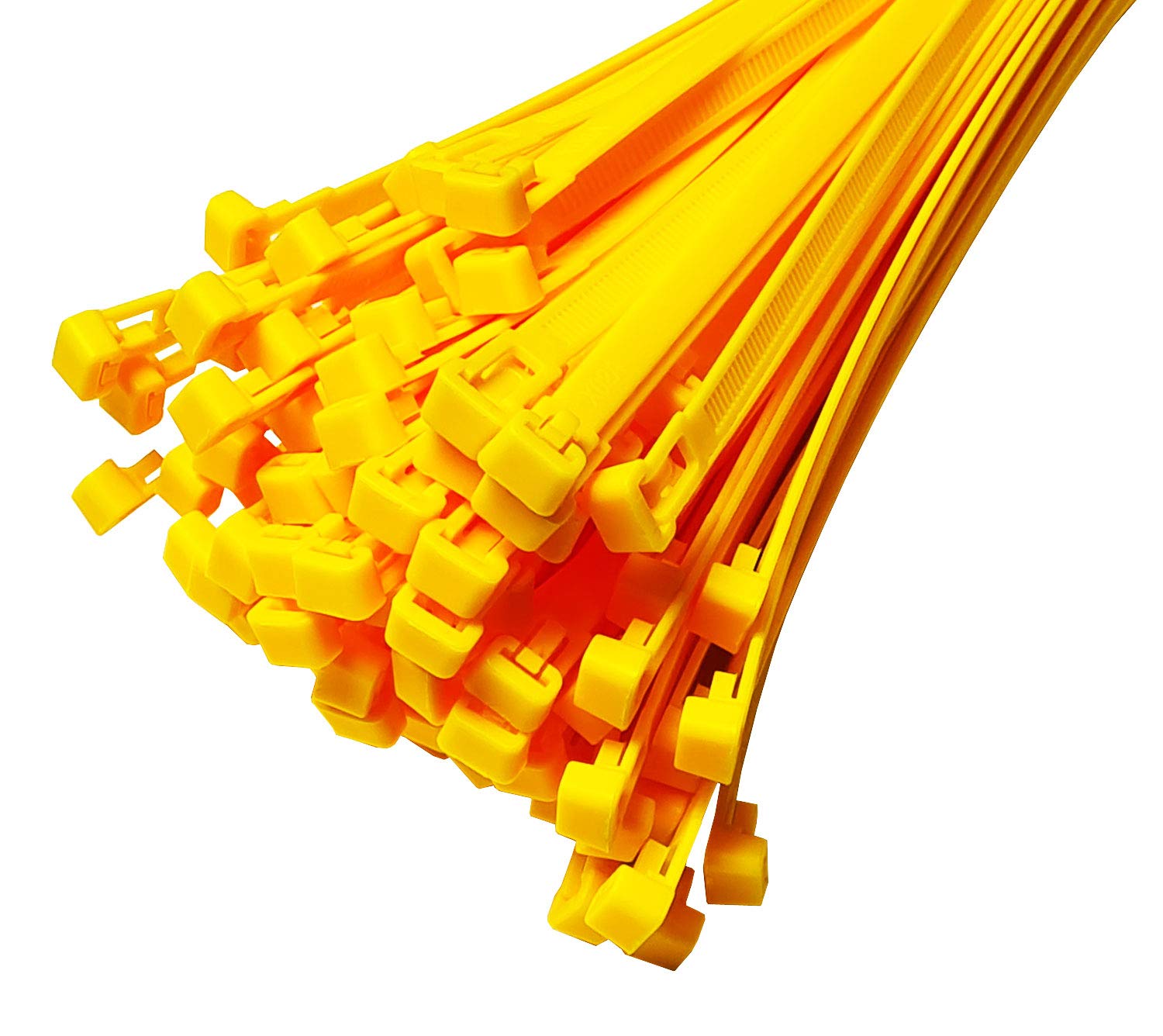 Damstone Yellow Pack Of 100 Cable Ties Resealable 540 Mm X 7.6 Mm Removable Reusable Nylon Uv Stable