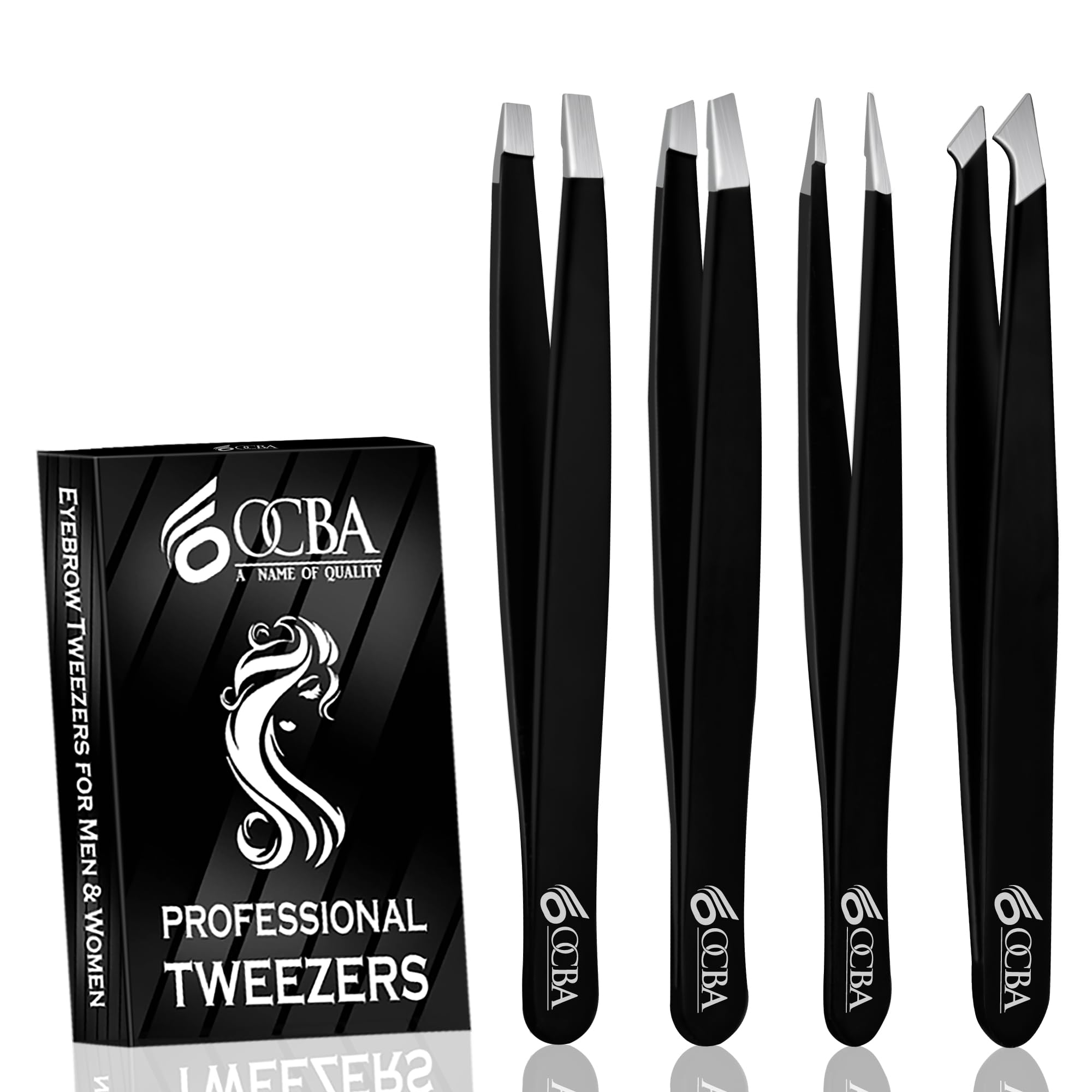 Tweezers for Facial Hair Women & Men for Precise Grooming of Eyebrows - Professional Stainless Steel Black Color Coated Eyebrow Tweezers for Ingrown Hair on Nose Ear (Black)