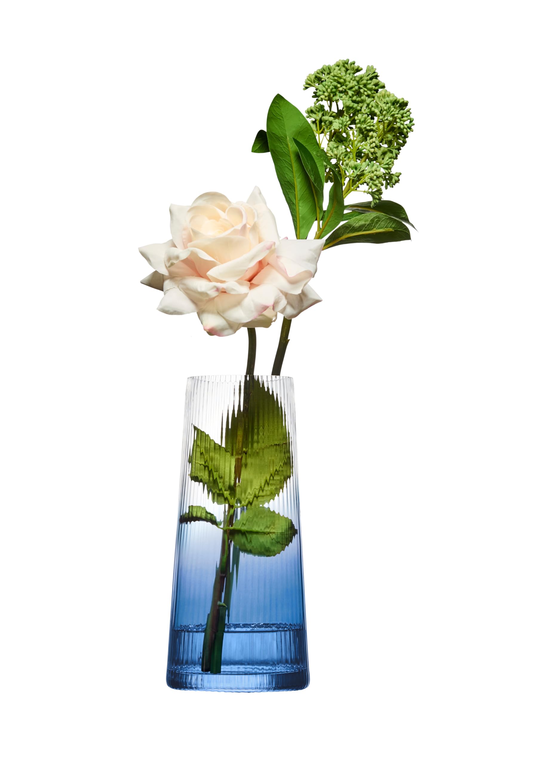 Anton Studio Designs Blue Empire Handcrafted Modern Decorative Glass Flower Vase, 23 Cm, Housewarming Or Wedding Gift