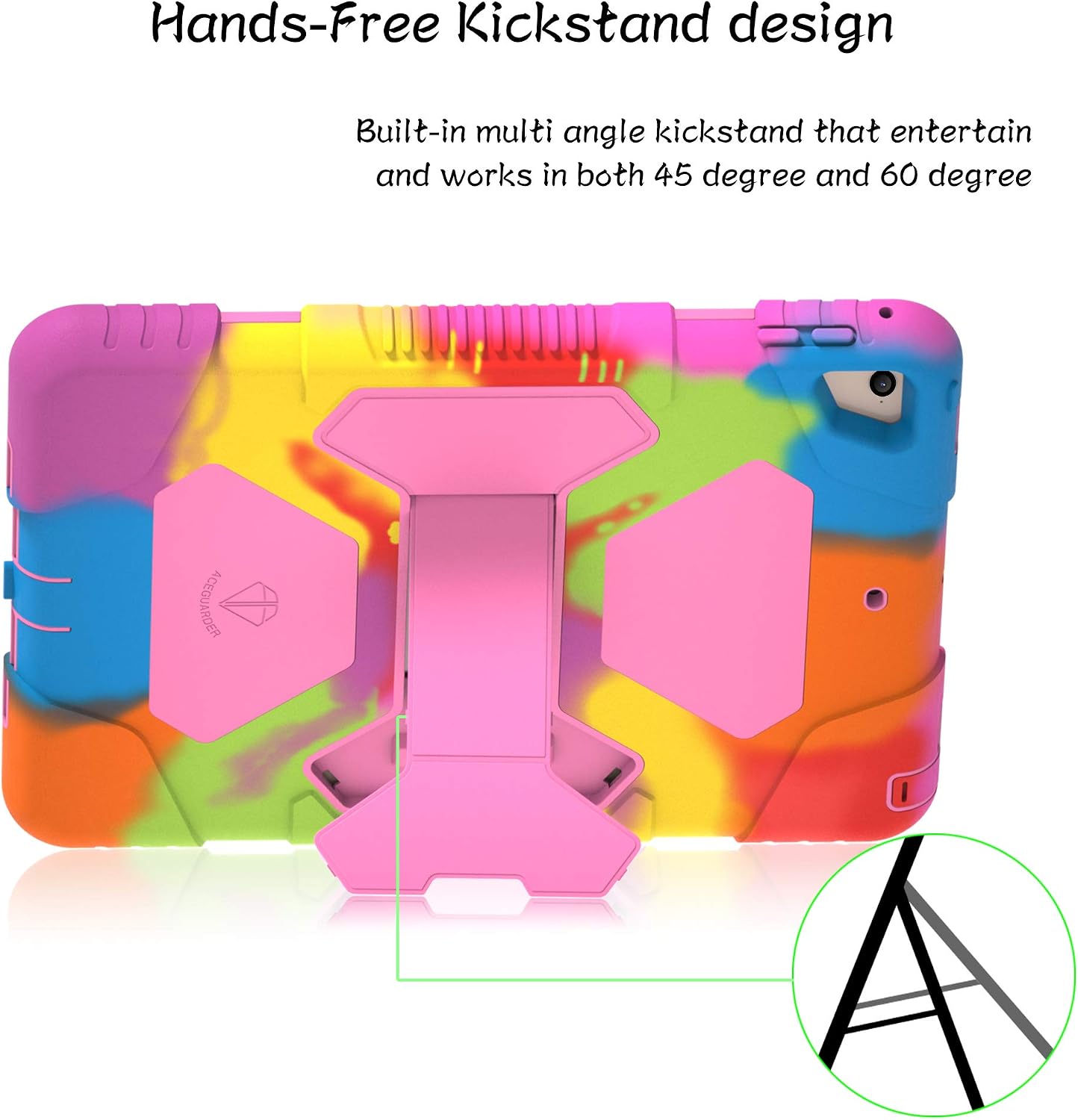 iPad 9.7 2018/2017, iPad Air 2, iPad Pro 9.7 Case for Kids Full Body Protective Shockproof Cover with Adjustable Kickstand for iPad 9.7 5th / 6th Generation (Rainbow/Pink)