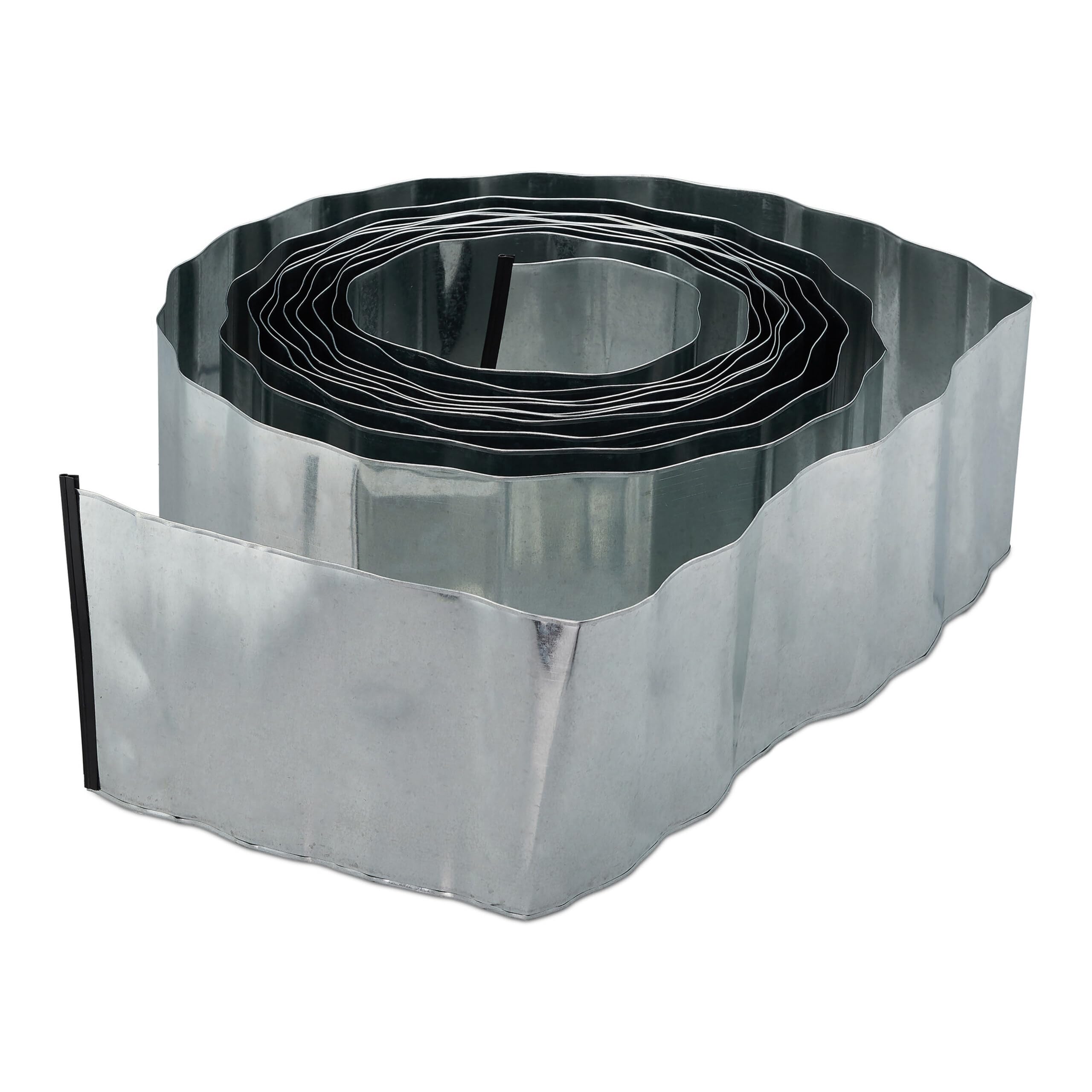 Relaxdays Borde delimitador de jardín, Set de 4 bordillos, Galvanizado, Flexible, Bordillo para césped, Plata
