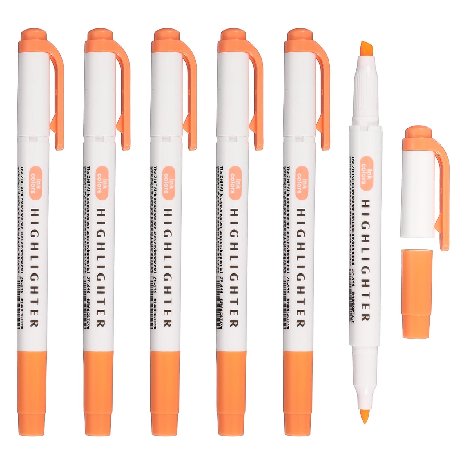 PATIKIL Highlighter Pen, 6 Pack Double Ended Highlighter Broad and Round Tips Marker Pens Studying Supplies for Office Home Daily Use, Orange