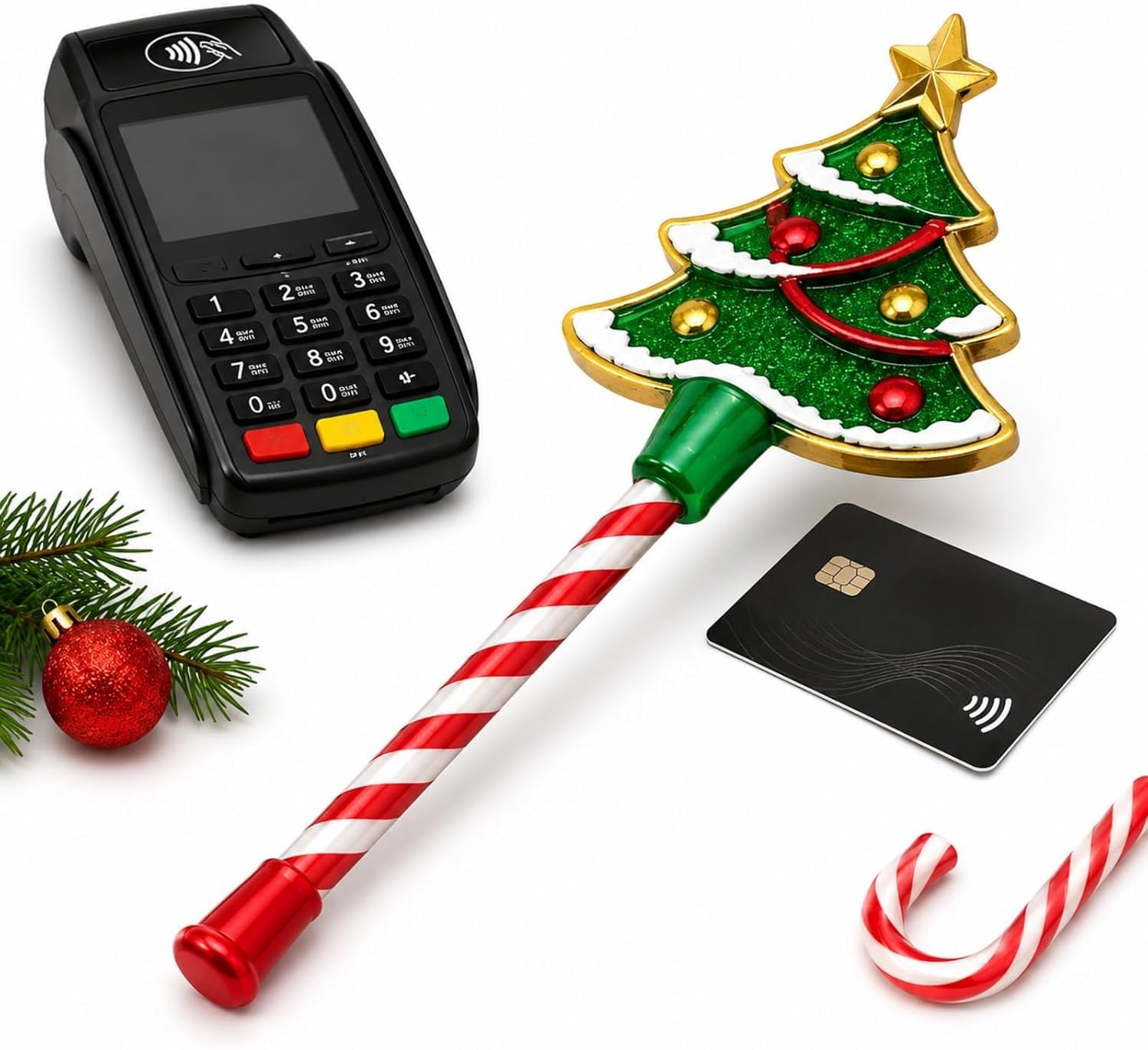Christmas Credit Card Payment Magic Wand Tap to Pay Credit Card Holder, 3D Contactless Payment Stick with Candy Cane Handle, Festive Holiday Novelty Gift，#A