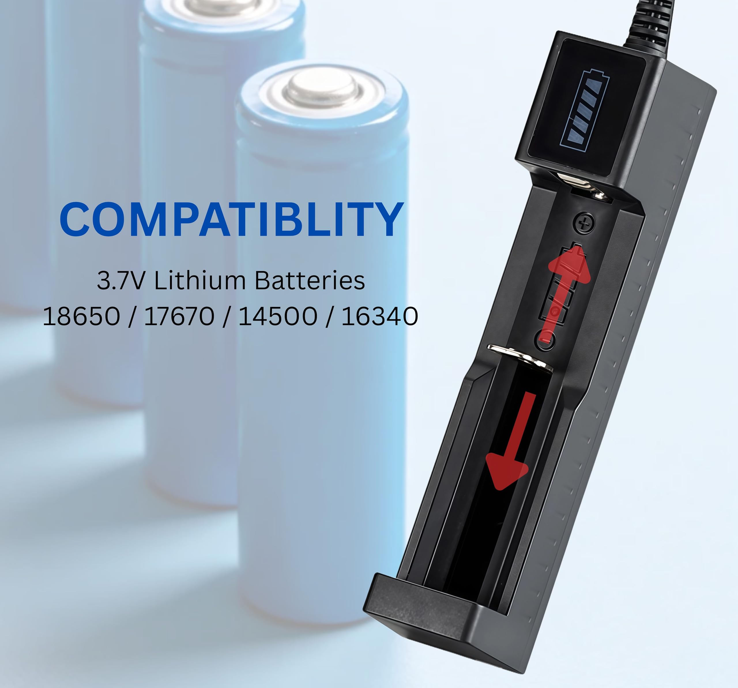 Ładowarka USB do akumulatorów 18650/17670 / 14500/16340 | Jednoslotowa ładowarka do akumulatorów 3.7V