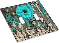 Vista 3 de Turquesa Aqua Teal Flower Floral Girasol Daisy Dahlia 2 Gang interruptor de interruptor de luz Cubierta de pared Placa de pared Mariposa Mujer Niña