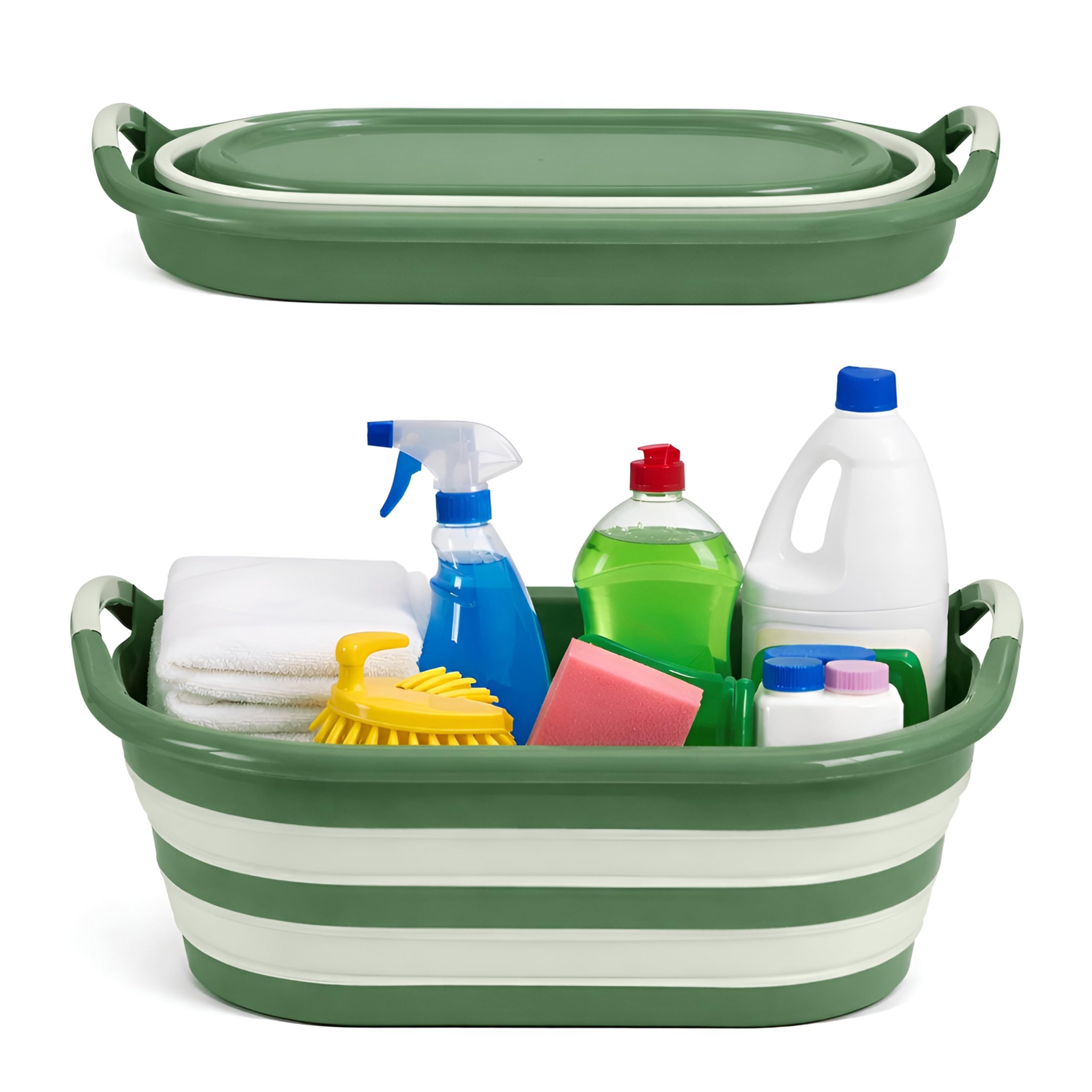 DIVCHI Collapsible Laundry Basket 45L - Plastic Foldable Pop Up Storage Container/Organizer - Portable Washing Tub - Space Saving Hamper/Basket (Green)