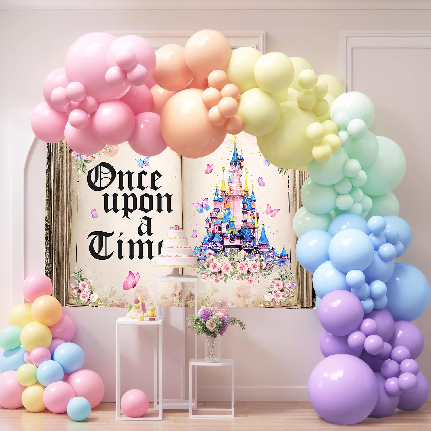 AIIKES Fondale fotografico con libro di fiabe, 2,8 x 1,8 m, sfondo per la decorazione di nozze, per feste di compleanno, matrimoni, 12-542