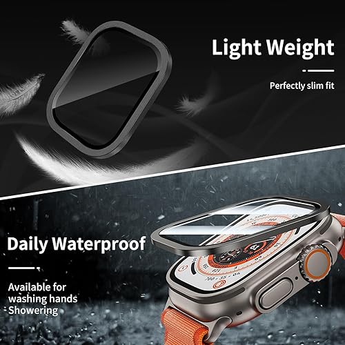 Miniatura 6 de Protector de pantalla para Apple Watch Ultra 2Ultra de 1.929 in, carcasa de aleación de titanio con vidrio templado 9H, película protectora sensible