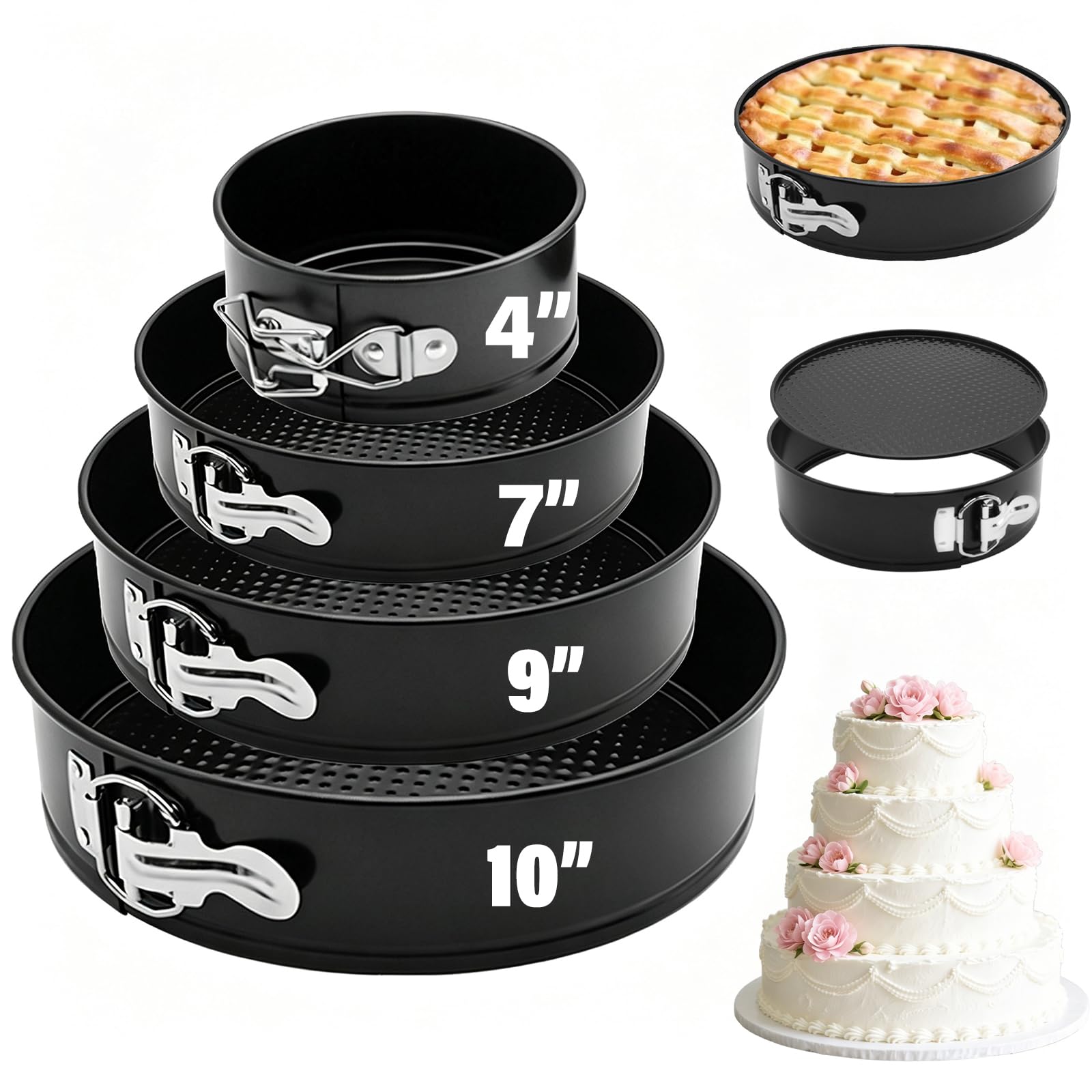 Acquwistach 4PCS Cake Tins Set - 4"/7"/9"/10" Non-Stick Springform Baking Pans with Removable Bottom, Leak-Proof Cheesecake Pan for Baking Cakes & Cheesecake