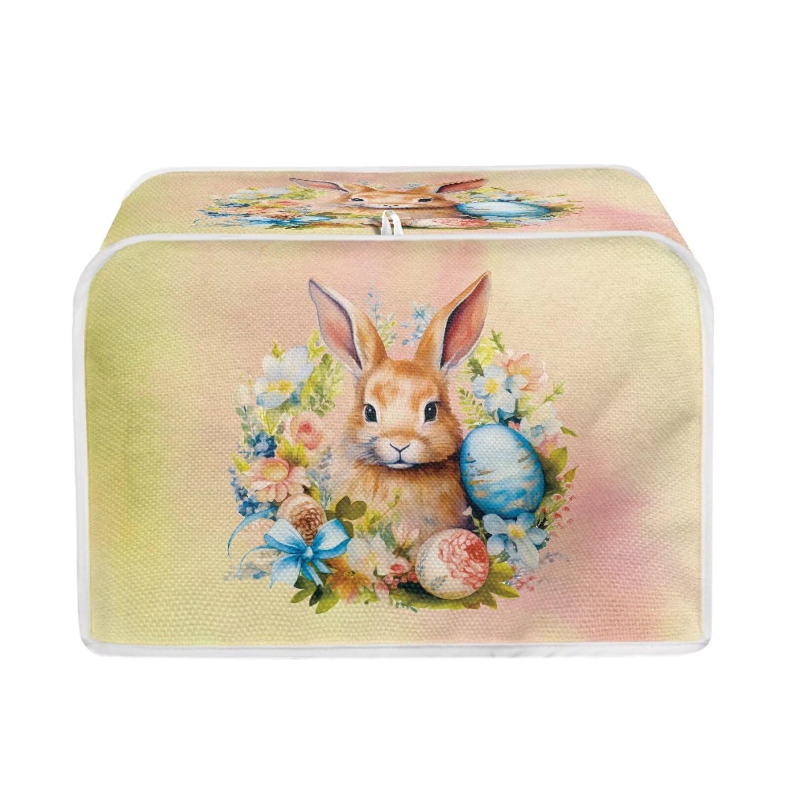 NETILGEN Holiday Decor Toaster Dust Cover 2 Slice, Floral Easter Bunny Print Microwave Toaster Oven Grill Cover Happy Easter Day Kitchen Appliance Cover with Top Handle for Kitchen Decor