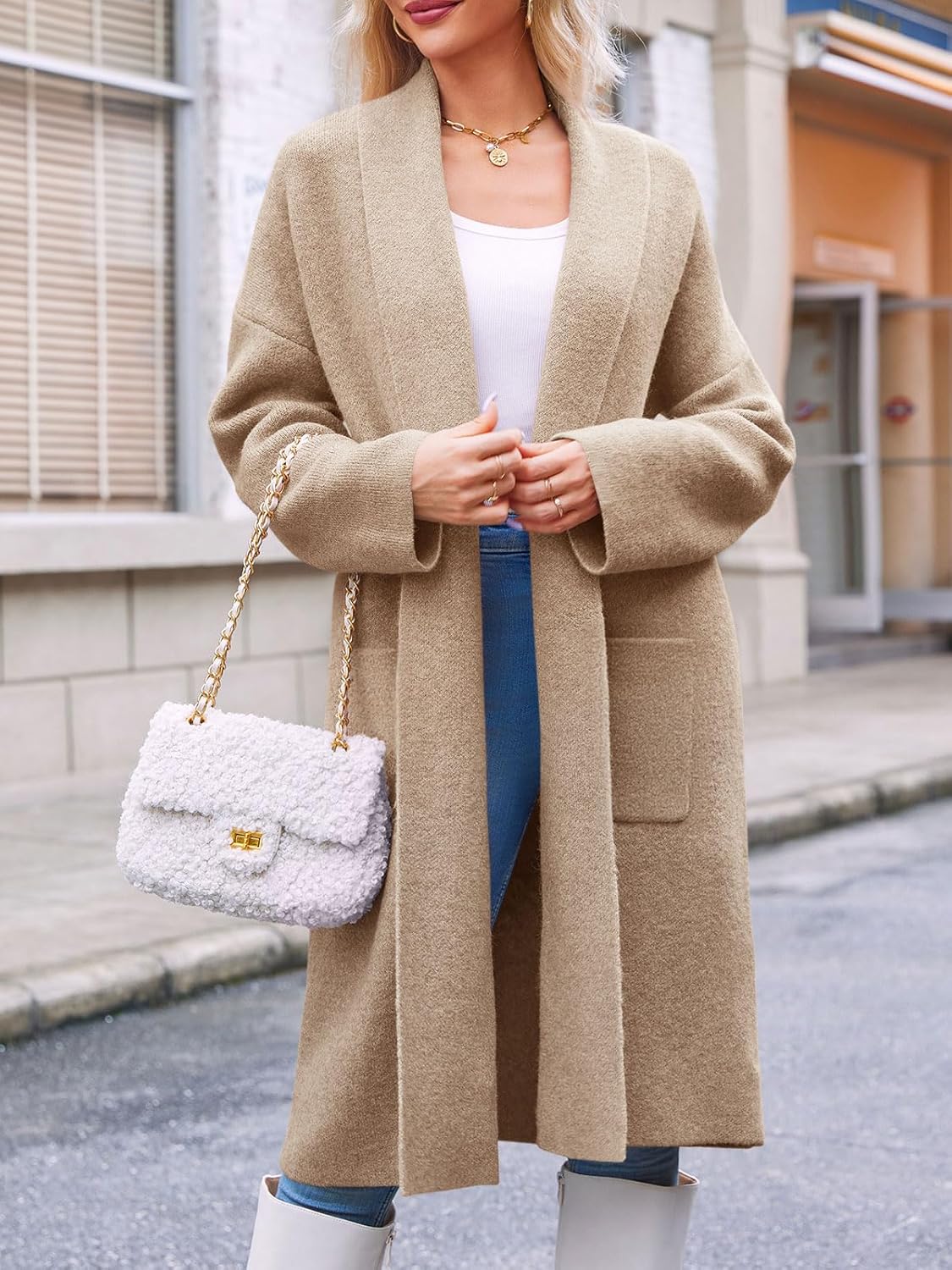 Saodimallsu Womens Long Cardigans Oversized Chunky Knit Coatigan Fall Trendy Open Front Sweater Jackets with Pockets - Image 4