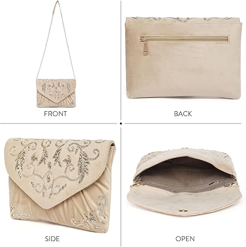 Miniatura 6 de Aheli Bolsos de mano de regalo para mujeres, bolsos de noche hechos a mano, para fiesta, novia, embrague, Crema 4