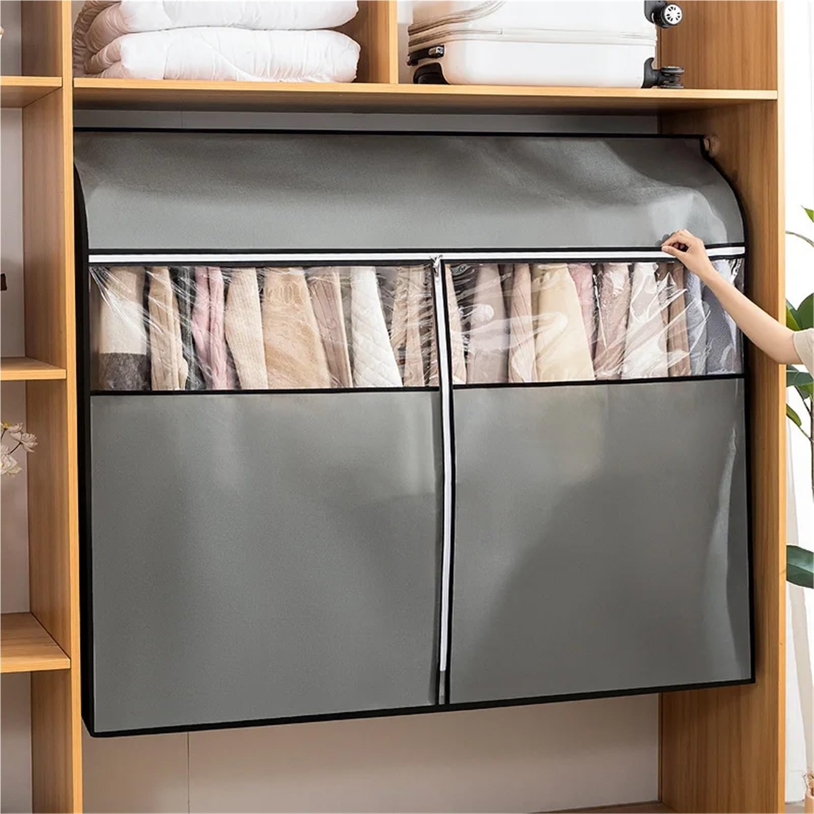 Schutzhülle für Kleiderständer Kleiderständer-Abdeckung aus Vliesstoff, staubdicht, for Kleiderständer, Taschen, Reißverschluss/Kleiderschutz, Kleiderschrank(Beige,3XL(120x50x120CM))