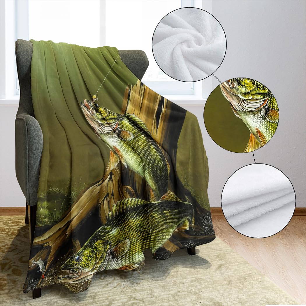150 x 200 cm Flanell Weich Fleecedecke Kuscheldecken SanftBettüberwurf Amazonasboden Angeln Fisch Grün