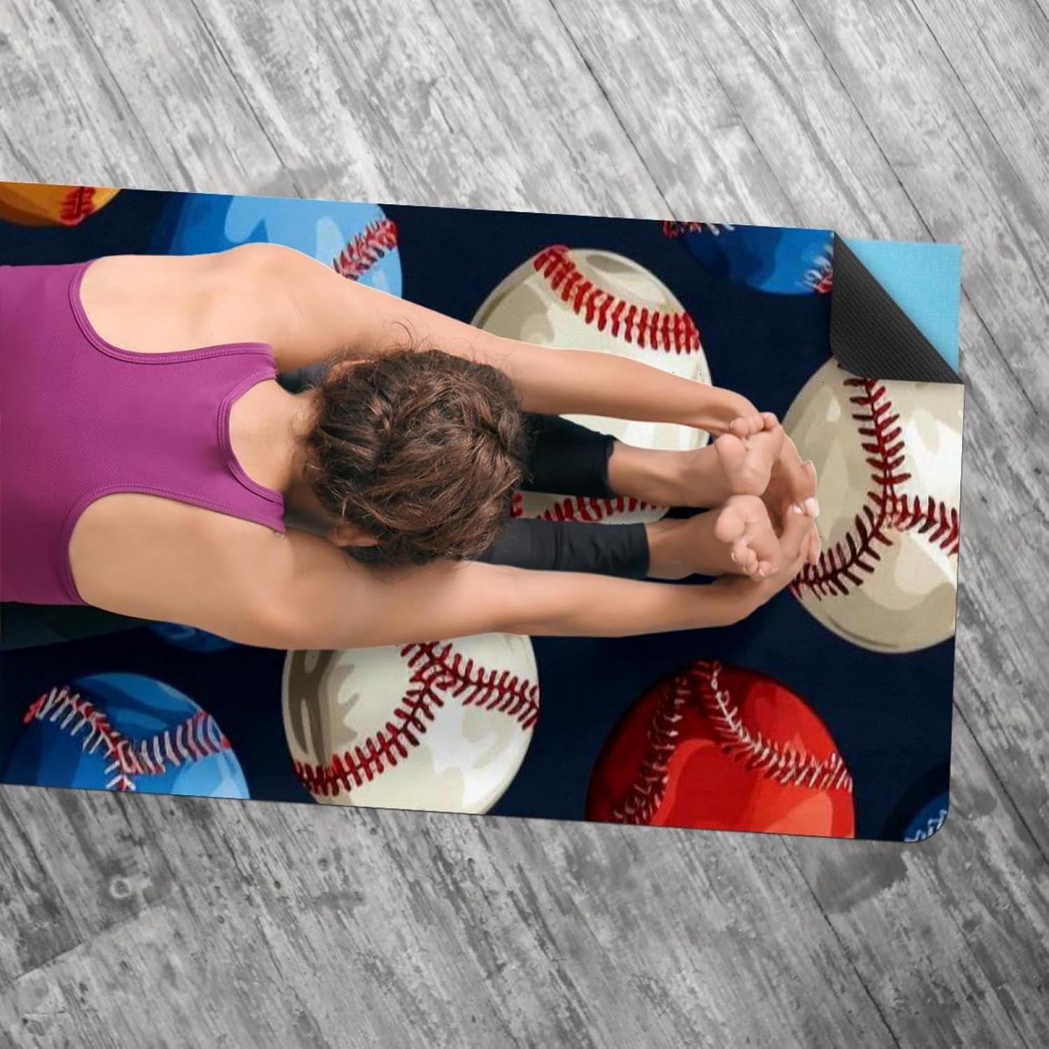 Yoga Towel, Baseball Pattern Non Slip Sweat Absorbent Hot Yoga Mat Towel for Hot Yoga, Pilates and Fitness - 72.8" x 26.8"