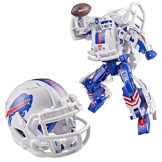Transformers NFL Buffalo Bills Blizz-Herd, 5.5-Inch Robot Action Figure Changes to Helmet, Collectible Football Toys, 8+