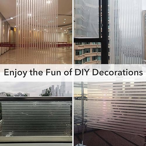 Miniatura 6 de VSUDO 1 rollo de película de privacidad para ventana de 17.7 x 78.7 pulgadas, tinte de ventana con patrón de rayas esmeriladas, adhesivo estático