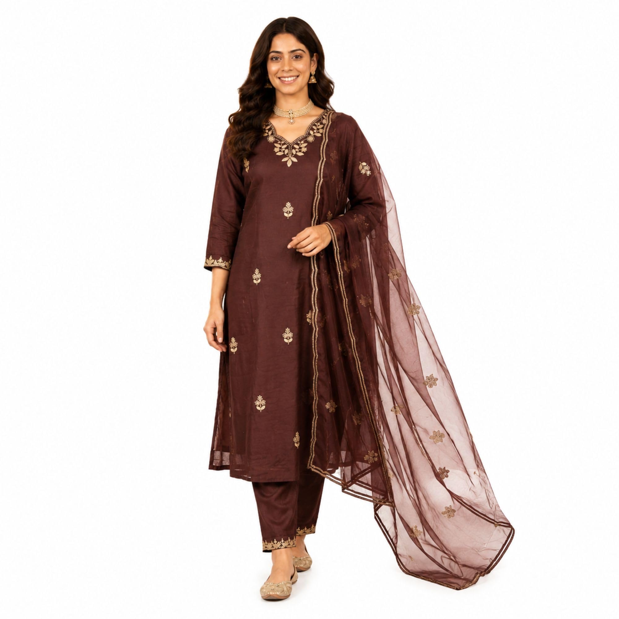 kaththai Women's Embroidered Kurta Pant with Organza Dupatta Set | Straight Fit Ethnic Suit Set for Women | Festive, Wedding, Plus Size Traditional Kurta Set-picture-29
