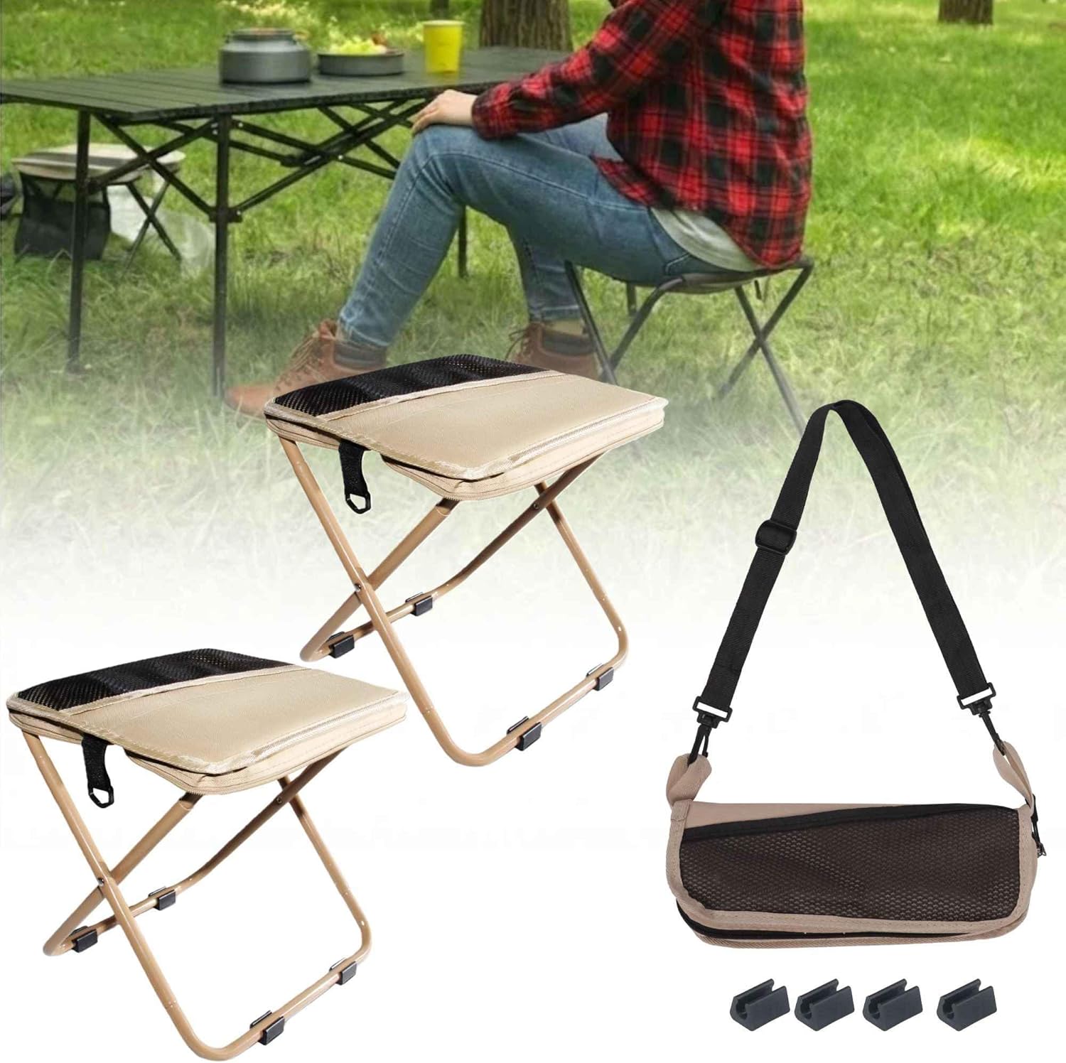 COMELY Camping Stool Folding Chair: All-Terrain Pocket Stool, 4 Anti-Sink Feet Stability, 270Lbs Capacity & 3s Setup, 600D Oxford Durable Seat. 5000 Cycle Tested for Rugged Sites Experienced Campers.