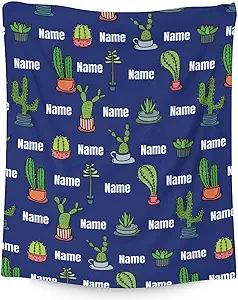 Custom Cactus Throw Blanket - Soft, Fuzzy & Warm - 60x80 Inches Flannel Blankets for Bed, Couch - Dark Blue Aesthetic Throws Gift for Women, Men