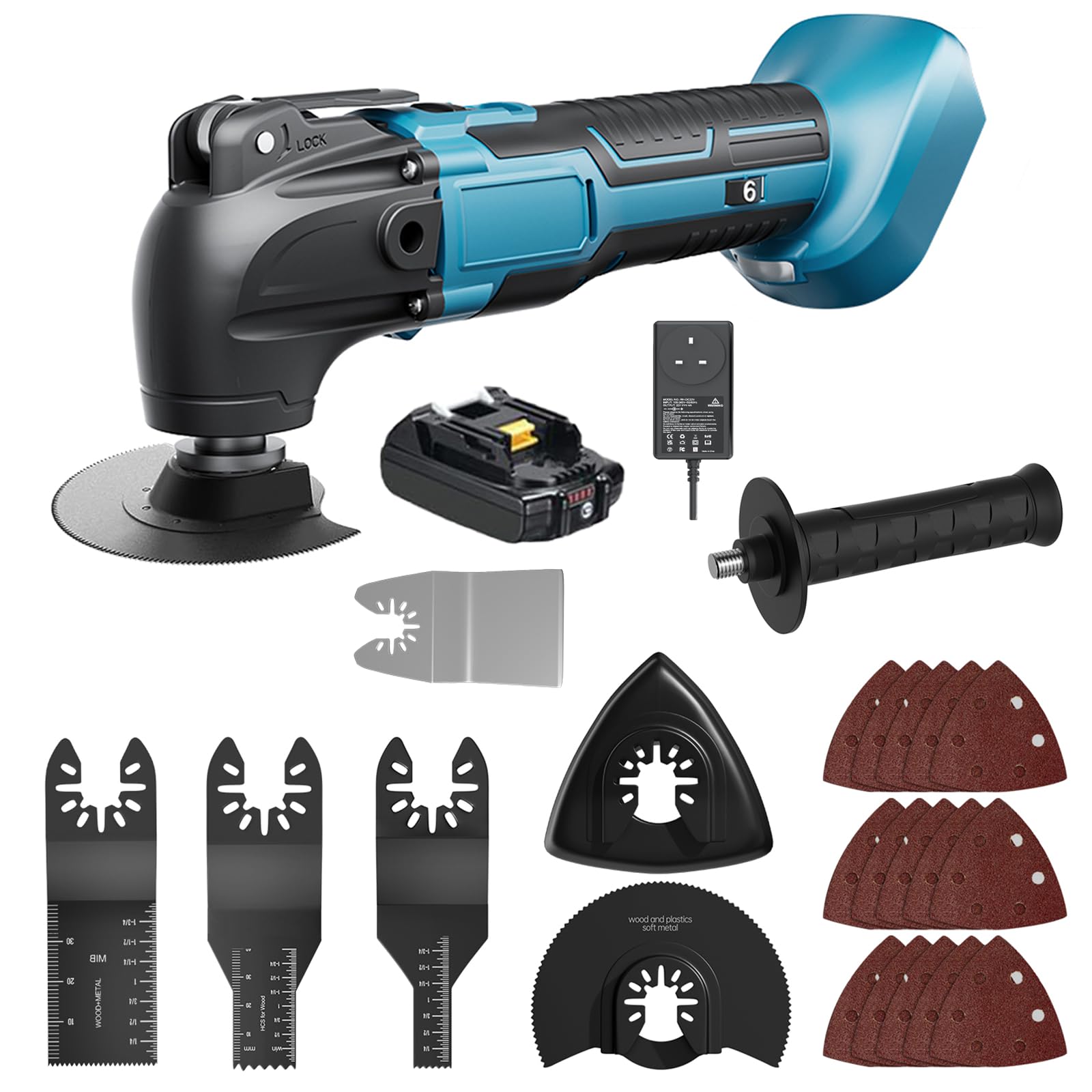 Cordless Oscillating Multi-Tool and 3500mAh Battery Charger, 4° Oscillation Angle, 6 Variable Speeds, 20000RPM for Cutting, Scraping, Removing with 23 Accessories