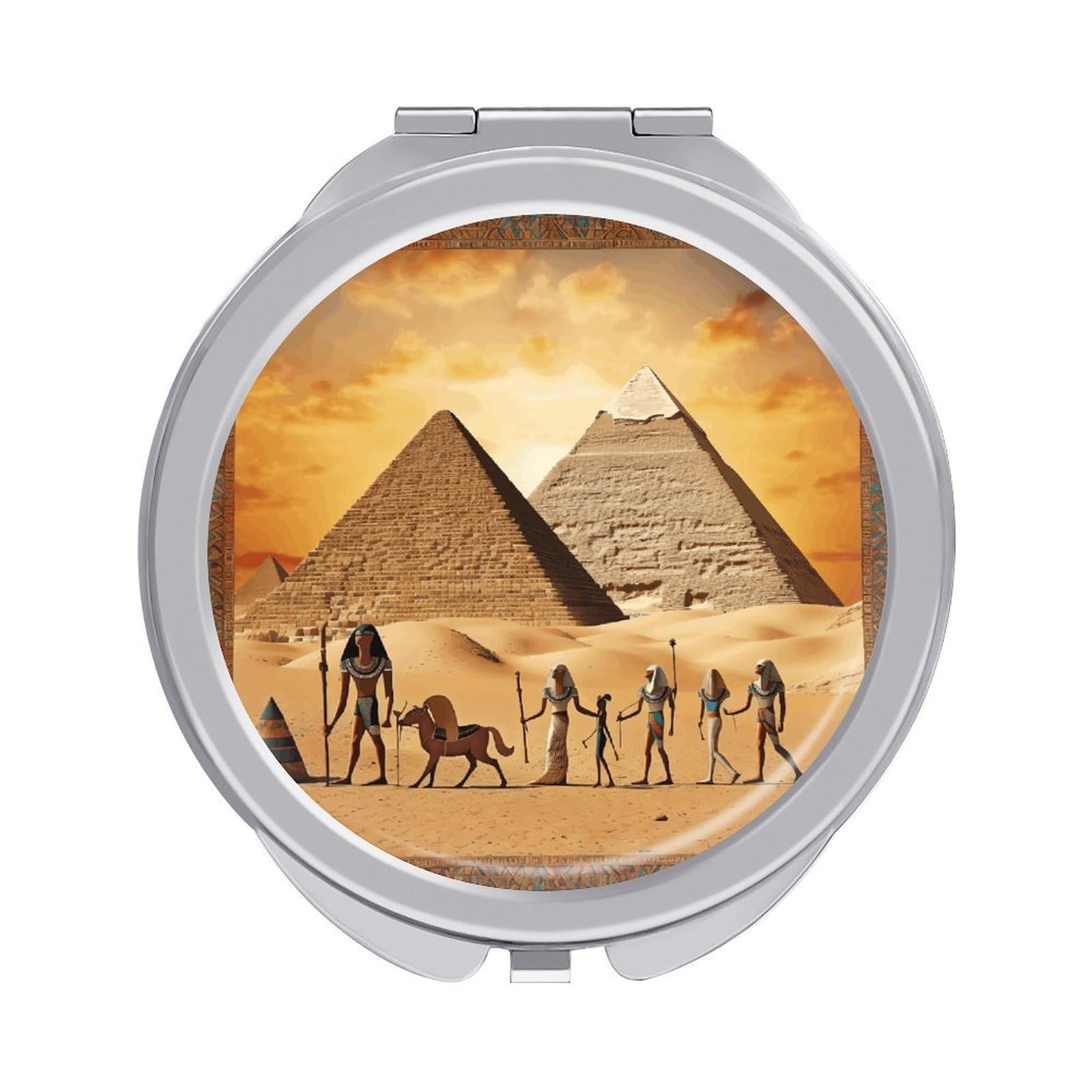 VstaDank Ancient Egypt Travel Makeup Mirror Cute Compact Mirror for Women 1X/2X Magnifying Metal Pocket Makeup Mirrors Folding Round Makeup Mirrors for Handbag Wallet & Gift