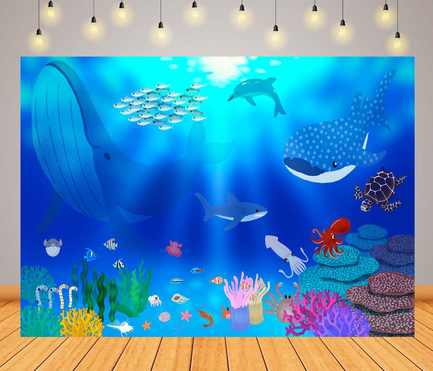 20x10FT (6x3m) Animali Sottomarini Colorati E Coralli Sfondo Fotografico | Avventura Oceanica Illustrata Fondale In Tessuto,Balene Delfini Tartaruga,Per Feste Marine E Foto Per Bambini,Photo Booth