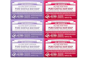 Dr. Bronner's Pure-Castile Bar Soap | Gentle & Moisturizing Lavender and Rose(6-Pack)