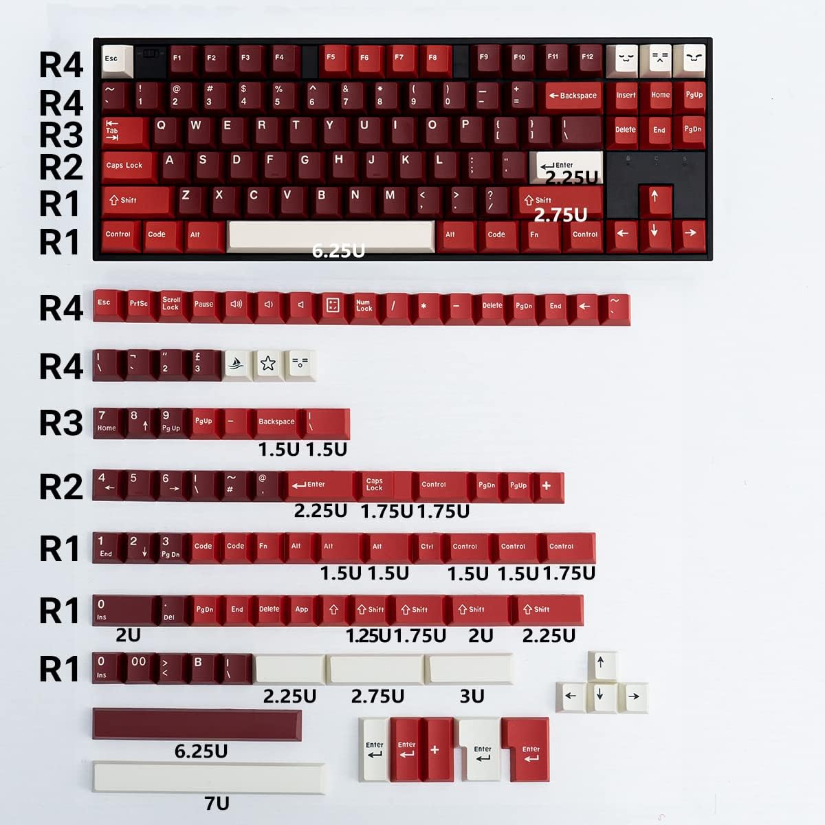 mintcaps PBT Keycaps Set 173 Keys Cherry Profile Doubleshot Custom Keyboard Red Keycaps ISO ANSI for Cherry MX 60% 65% 70% 75% 95% Mechanical Keyboards