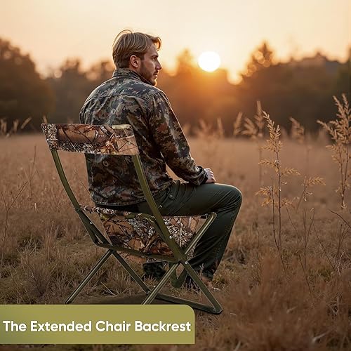 Miniatura 6 de Silla plegable de campamento, silla de caza portátil de respaldo alto, taburete de caza ligero con bolsa de almacenamiento, correa para el hombro,