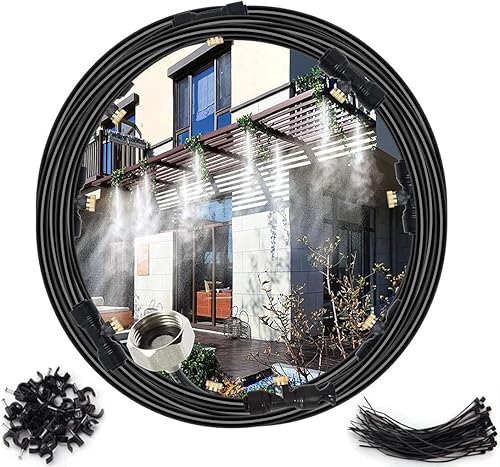 Sistema de enfriamiento por nebulización de 82 pies para exteriores, línea de nebulización de 82.0 ft con 21 boquillas de niebla de latón, adaptador